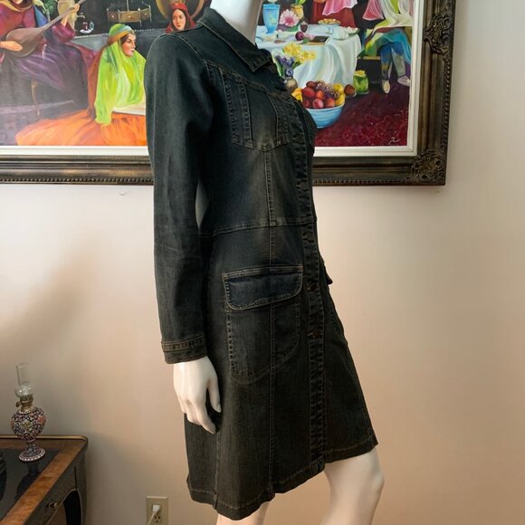 Denim Women's Vintage Jacket Button Closure Jean Long Sleeve Coat - Picture 6 of 10